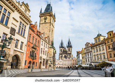 Prague, Czech Republic - March 19, 2020. Old Town Square Without Tourists During Coronavirus Crisis