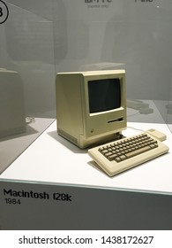 Prague, Czech Republic / May 14, 2017. Apple Museum In Prague, Macintosh 128k, Introduce In 1984. Old Apple Computer.