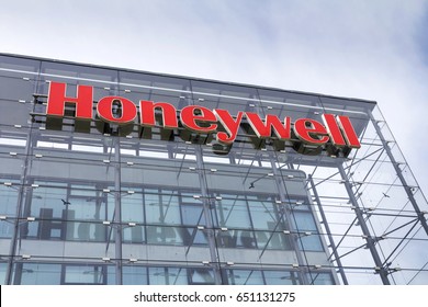 PRAGUE, CZECH REPUBLIC - MAY 22: Honeywell Company Logo On Headquarters  Building On May 22, 2017 In Prague, Czech Republic. Honeywell Will Decide By Fall Whether To Spin Off Aerospace Unit.