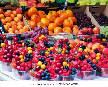 Prague, Czech Republic - May 25th 2022: Different  Fruits At The Outdoor Market Stand