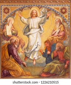 PRAGUE, CZECH REPUBLIC - OCTOBER 13, 2018:  The fresco of Transfiguration of the Lord in church Bazilika svatého Petra a Pavla na Vyšehrade by S. G. Rudl (1895).