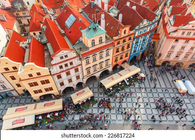  Prague, Czech Republic - October 3, 2014: Aerial view over Old Town square. Prague - one of the most beautiful cities in Europe, a popular tourist center.