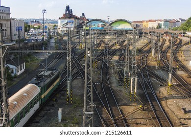 Prague, Czech Republic, on July 5, 2010. Tracks near the Main station