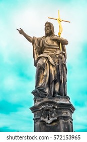 PRAGUE, CZECH REPUBLIC – SEPTEMBER 19, 2016: Photo of Statuary of St. John the Baptist, the sculpture of Charles Bridge in Prague.