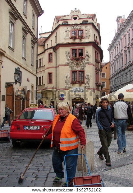 Prague, Czech Republic\
- September 26, 2007: Street scene in the Old Town, pedestrians,\
tourists and workers