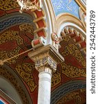 Prague, Czechia. 3 November 2024. Close up of the highly ornate and colourful Jerusalem Synagogue, also known as the Jubilee Synagogue. The building is a mixture of Art Nouveau and Moorish styles.