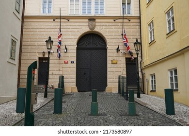 Prague, Czechia - April 16 2021: The British Embassy in Prague, chief diplomatic mission of the United Kingdom in the Czech Republic historic building