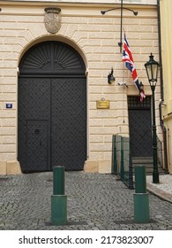 Prague, Czechia - April 16 2021: The British Embassy in Prague, chief diplomatic mission of the United Kingdom in the Czech Republic