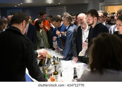 PRAGUE, CZECHIA - JANUARY 26, 2017: Evening Party During An Opening In National Gallery, Visitors Having Drinks