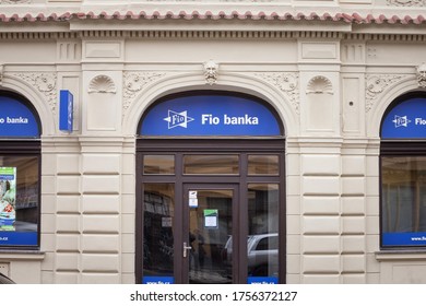 PRAGUE, CZECHIA - NOVEMBER 2, 2019: Fio Banka logo in front of their local office in central Prague. Fio Bank is a Czech universal banking group and credit union.

