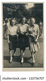 PRAGUE, CZECHOSLOVAKIA, CIRCA 1946 - three girls on a walk - circa 1946