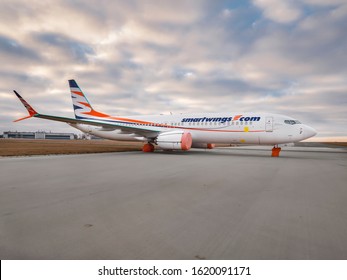 PRAGUE - DECEMBER 29,2019: Boeing 737-8 MAX  At PRG Airport On DECEMBER 29,2019 In Prague, Czech Republic. Boeing 737 Max Aircraft Banned From Skies Of Europe After Ethiopia Airlines Crash