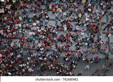 PRAGUE July 21, 2009 - Aerial Photograph Of People Visiting The Old Town Square