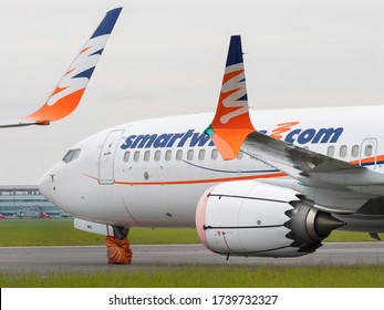 PRAGUE – MAY 13, 2020: Smartwings Boeing 737 Max Grounded At Vaclav Havel Airport Prague (PRG) During Coronavirus Disease (Covid-19) Stopping An Operations. MAY 13, 2020 In Prague, Czech Republic.