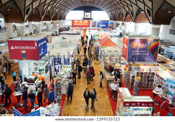 PRAGUE - MAY 9, 2019: Book World Prague 2019 -\
25rd International Book Fair and Literary Festival. Book World\
festival visitors interested in\
books