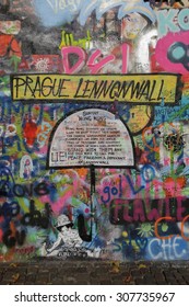 PRAGUE - NOVEMBER 4 - Prague John Lennon Wall, Czech Republic. Since The Death Of John Lennon Wall Has Been Filled With Graffiti With Lyrics From Beatles Songs And Pictures Descripting Love And Peace