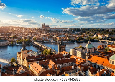 Prague scenic aerial view of the Prague Old Town pier architecture and Charles Bridge over Vltava river in Prague, Czechia. Old Town of Prague, Czech Republic. - Powered by Shutterstock