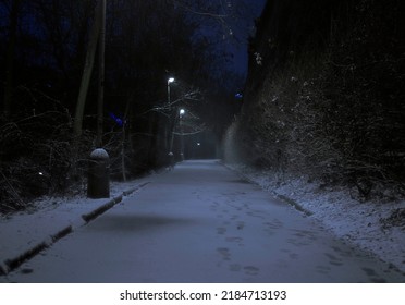 Prague Snowy Path At Night