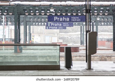 Prague Train Station During Snowfall