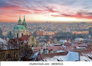 Prague In Winter With Beautiful Sunset