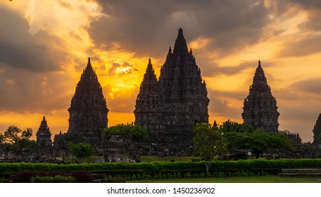 Prambanan Temple Sunset Timecentral Java Islandindonesia Stock Photo ...