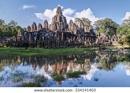Prasat Bayon temple in the centre of Angkor Thom city complex