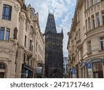 Prasna Brana Powder Gate Tower in Old Town in Prague, Czechia, Czech Republic