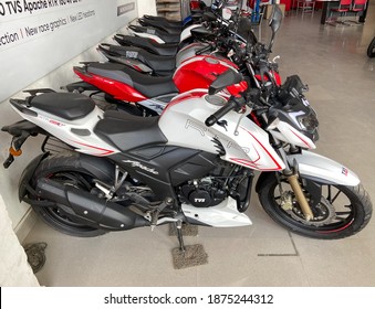 Pratap Vihar, Ghaziabad, India - December 15, 2020 : Motorbike Display In Showroom