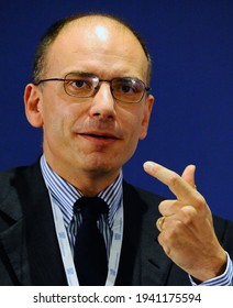 Prato, Italy - October 16 2010: Enrico Letta Speaks During A Political And Financial Meeting