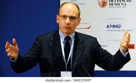 Prato, Italy - October 16 2010: Enrico Letta Speaks During A Political And Financial Meeting