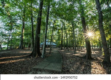 Prattville, Alabama/USA-August 30, 2019: A Picnic Pavillion In The Lower Portion Of Cooter's Pond Park On The Banks Of The Alabama River. 