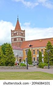 PRAVDINSK, RUSSIA - JUNE 17, 2015: A Fragment Of The Square Of The 50th Anniversary Of The Victory With A Tower In The Background. Kaliningrad Region