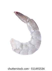 Prawn, Peeled Raw Tiger Shrimps Isolated On White Background