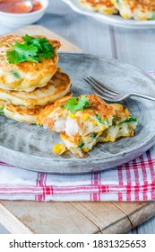 Prawn And Sweetcorn Fritters With Sweet Chilli Sauce