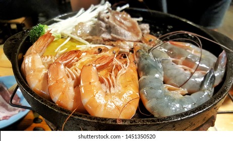 Prawns Grilled With Butter On A Charcoal Grill Pan
Grilled Seafood Popular In Thailand