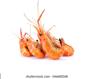 Prawns, Grilled River Shrimp Or Thai Shrimp Isolated On White Background