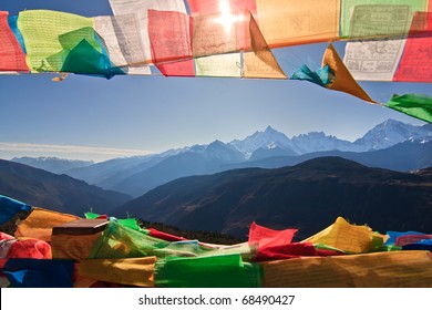 Prayer Flag and Distant mountain
