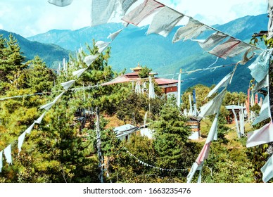 Prayer Flags adorn a Chorten on Chelela Pass, Bhutan.