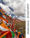 Prayer Flags on the Friendship Highway in Tibet, background image with copy space