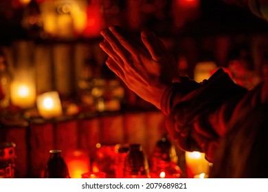 Prayer Hands. Candles In The Cemetery. 1st November. Feast Of All Saints. Hallowmas. All Souls' Day.