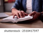 Prayer Man Studying Bible Book In Hands