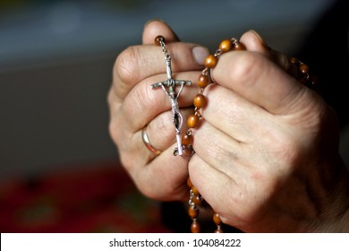 Prayer Old Woman Hands With Rosary