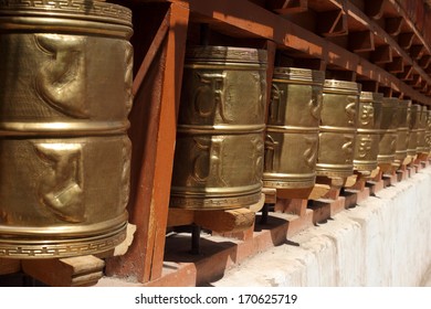 Prayer wheels of Tibetan Busddhists