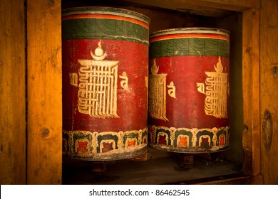 Prayer wheels, Tibetan plateau, China