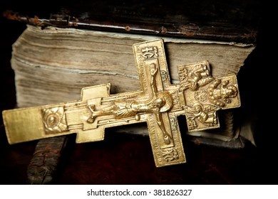 Prayer-book In Old Russian And Big Orthodox Cross