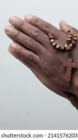 Praying To God With Hands Together With Grey Background Stock Photo 