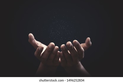 Praying hands with faith in religion and belief in God on blessing background. Power of hope or love and devotion. - Shutterstock ID 1496252834