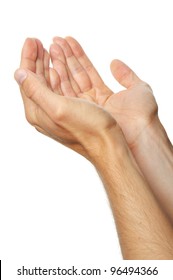 Praying Hands Of A Man Isolated On White Background