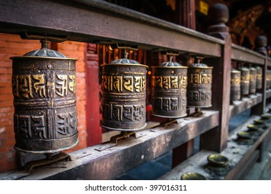 Praying mills inside one of the Buddhist temples in Nepal