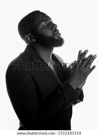 Similar – Image, Stock Photo African student with a bald head wearing a white shirt